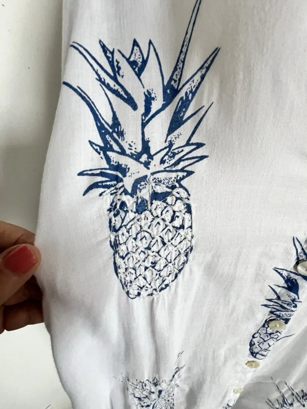 BLUE ISLAND Women's 2X Pineapple Beach Coverup 100% Cotton Swim Resort Pockets